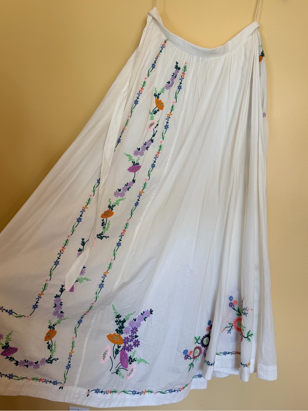 White Embroidered Floral Maxi Skirt - Lightweight Boho Style Willa Skirt - Picture 3 of 5